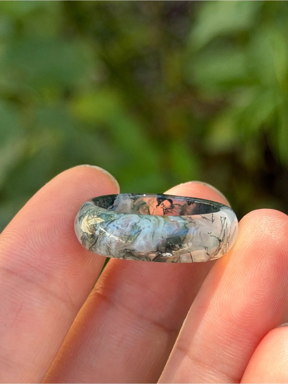Size 8.5 Translucent Natural Moss Agate Ring 1657
